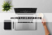 2015年国考职位表的简单介绍